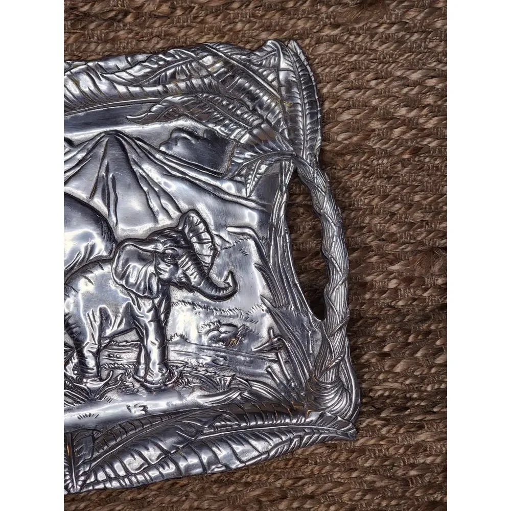 Vintage Arthur Court Elephant African Safari Silver Aluminum Serving Tray 19.5
